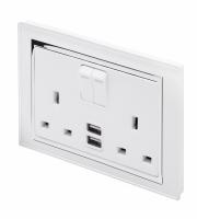 Retrotouch Crystal 13A DP Switched Socket with Dual USB (White CT)